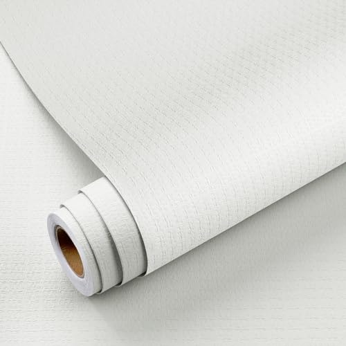 YENHOME Tapete Selbstklebende Strukturierte Tapeten Weiß 40x500cm Gewebte Stofftexturen Weiss Selbstklebend Tapete Dicke Wand für Wohnzimmer Möbelfolie Selbstklebende Deko-Folie Weiß für Schrank von YENHOME