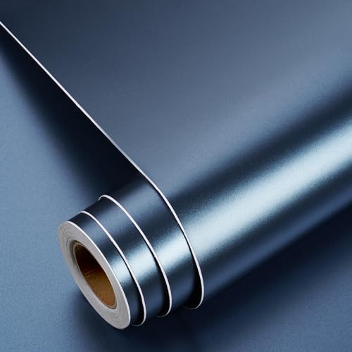 Yenhome Klebefolie Möbel Metallic Blau Glänzend Arbeitsplatte Küche 40x500cm Selbstklebend Möbelfolie Dunkelblau Küchenfolie Wasserdicht Küchenschränke Schreibtisch Selbstklebend Küche Geschirrspüler von YENHOME
