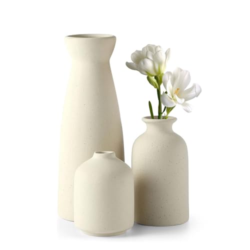 YENTAKE Keramik Vasen 3er-Set, Vasen Deko, Moderne Rustikale Bauernhaus Home Decor, Weiß Keramik Vase Passend für Pampas Grass & Getrocknete Blumen, Ideale Dekoration für Wohnzimmer YENTAKE Keramik Vasen 3er-Set, Vasen Deko, Moderne Rustikale Bauernhaus Home Decor, Weiß Keramik Vase Passend für Pampas Grass & Getrocknete Blumen, Ideale Dekoration für Wohnzimmer von YENTAKE