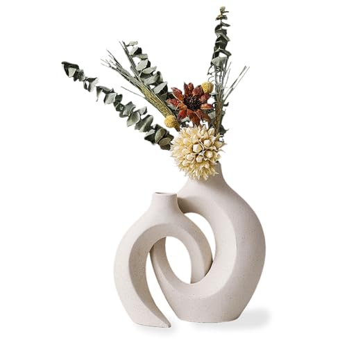YENTAKE Keramische Vase, 2er Set Beige Moderne Dekorative Vase, Vasen Matt Deko für Pampasgras, Blume und Getrocknete Blume, Weiße Blumenvasen aus Keramik für Wohnungsdeko, Büro, Hochzeits YENTAKE Keramische Vase, 2er Set Beige Moderne Dekorative Vase, Vasen Matt Deko für Pampasgras, Blume und Getrocknete Blume, Weiße Blumenvasen aus Keramik für Wohnungsdeko, Büro, Hochzeits von YENTAKE