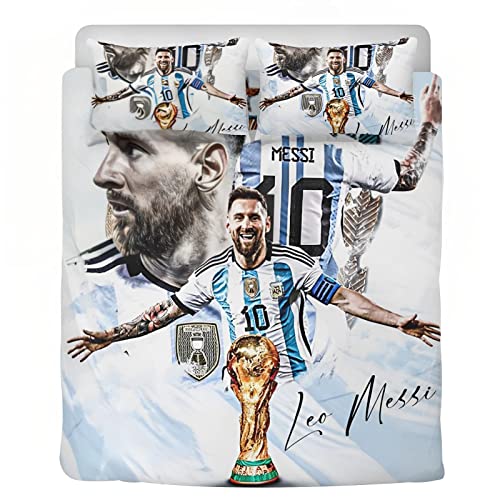 YEOL Teenager Football Star 3D Bettwäsche Messi Mikrofaser Bettbezug,Fußball-Vereins Bettwäsche-Set1 Bettbezüge Mit Reißverschlüsse Und 2 Umschlag Kissenbezug (A, 220x240/50x75x2) von YEOL