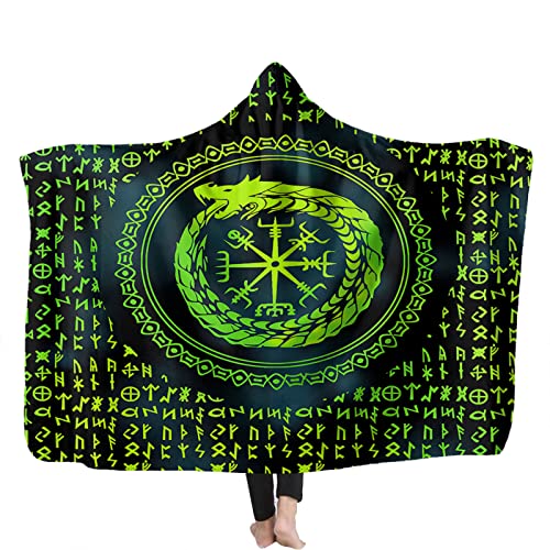 YEOL Wikinger Odins Decke mit Kapuze Weich Wohndecke Schlafdecke Sofadecke Plüschdecke Pelzdecke Wearable Nordisch Mythologie Sherpa Blanket (L, Erwachsene 150x200CM) von YEOL