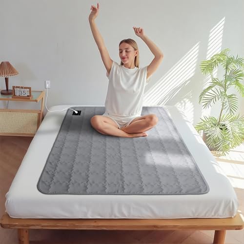 YEOUMIAR Erdungsmatte, Baumwolle, EMF-Erdung, Anti-Rutsch-Matte, Erdungsschlafmatte mit 4,5 m Erdmatte, Wolkenbettunterlage für Stressabbau (Grau, 86,9 x 127 cm) von YEOUMIAR