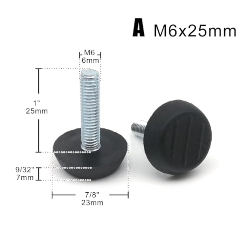 YEPENG 4 stücke Schwarz Klar Transparent Eisen Kunststoff Möbel Tisch Stuhl Sofa Bein Füße Einstellbare Leveler Glide Slide Pad M6 M8 Schraube In(Type A M6x25mm) von YEPENG