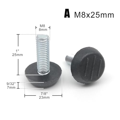 YEPENG 4 stücke Schwarz Klar Transparent Eisen Kunststoff Möbel Tisch Stuhl Sofa Bein Füße Einstellbare Leveler Glide Slide Pad M6 M8 Schraube In(Type A M8x25mm) von YEPENG