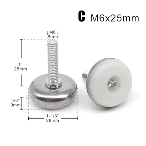 YEPENG 4 stücke Schwarz Klar Transparent Eisen Kunststoff Möbel Tisch Stuhl Sofa Bein Füße Einstellbare Leveler Glide Slide Pad M6 M8 Schraube In(Type C M6x25mm) von YEPENG