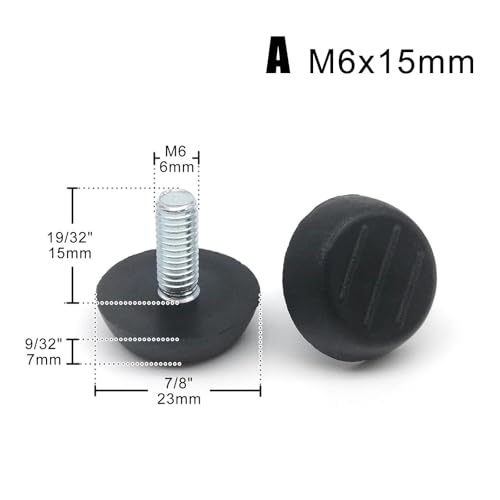 YEPENG 8 stücke Schwarz Klar Transparent Eisen Kunststoff Möbel Tisch Stuhl Sofa Bein Füße Einstellbare Leveler Glide Slide Pad M6 M8 Schraube In(Type A M6x15mm) von YEPENG