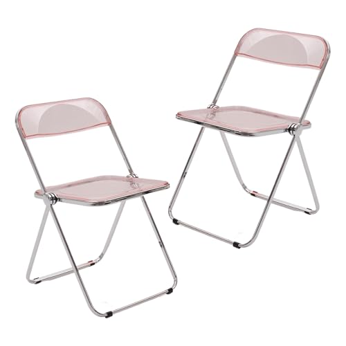 YEQING 2 Stück Stapelbarer Klappstuhl, Transparenter Klappstühle aus Acryl, Galvanisierter Rahmen, Partystühle für Bürohochzeitstraining(Pink) von YEQING