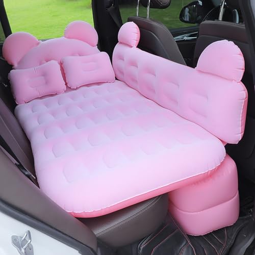 YEQING Auto Matratze, Aufblasbare Matratze für Auto, Camping Matratze mit 2 Kissen und Fußstützen für Rücksitz, Kofferraum(Pink) von YEQING