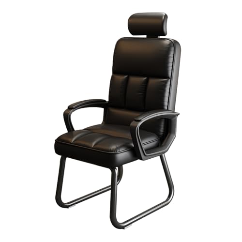YEQING Bürostuhl, Ergonomischer Schreibtischstuhl, Lesestuhl mit Armlehnen, Konferenzstuhl aus Leder für Das Homeoffice, Arbeitszimmer(Black) von YEQING