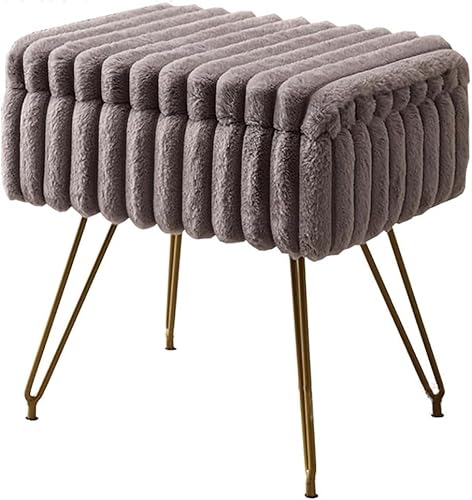 YEQING Schicker Ottoman aus Kunstfell mit Stauraum, Schminkhocker, Weiche Ottomanbank, Schminkstuhl für Frauen, Wohnzimmer, Mieterschlafzimmer(Grey) von YEQING