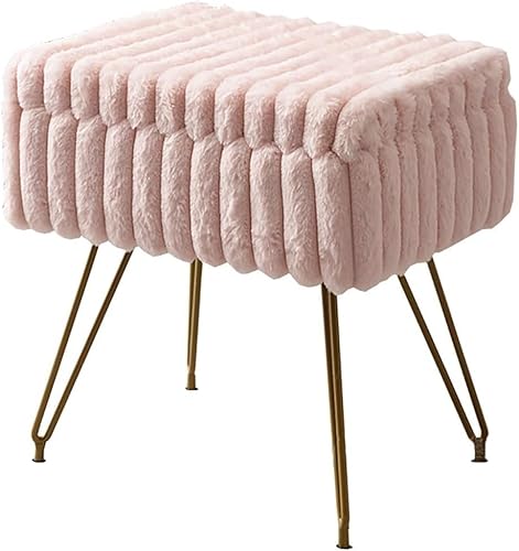 YEQING Schicker Ottoman aus Kunstfell mit Stauraum, Schminkhocker, Weiche Ottomanbank, Schminkstuhl für Frauen, Wohnzimmer, Mieterschlafzimmer(Pink) von YEQING