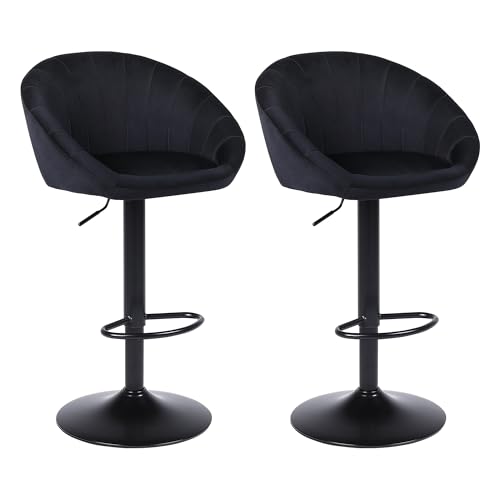 YERAIRR Barhocker 2er Set, Barstuhl Höhenverstellbar, Samt Küchenhocker mit Lehne und Fußstütze, 360 Drehbar, für Esszimmer, Theke, Bistro, Schwarz von YERAIRR