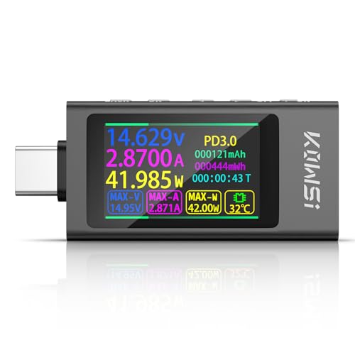 YEREADW USB C Tester Messgerät mit Anzeige, 3,3-50V 0-12A USB Strommessgerät Typ-C Multimeter, USB Kabeltester PD Voltmeter Power Meter Kapazität Spannungsprüfer Leistungskapazität Detektor von YEREADW