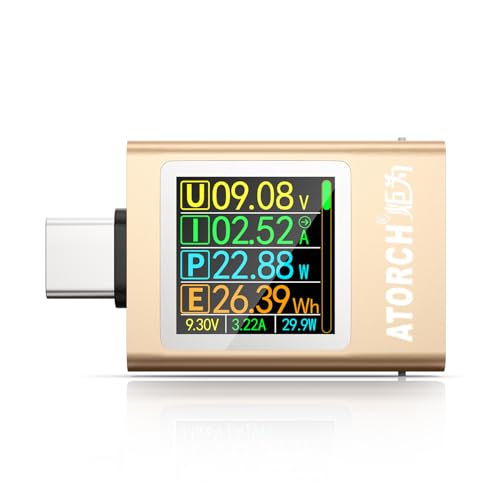 YEREADW USB C Tester Messgerät mit Anzeige, 4.5-50V 0-12A PD Spannungsmesser Power Meter Kapazität Spannungsprüfer Strommessgerät, USB Kabeltester Leistungskapazität Detektor (AT085) von YEREADW