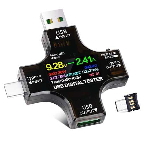 YEREADW USB Tester Messgerät 2-in-1 Typ C Strommessgerät LCD Multimeter Digital Strommesser Power Meter, Spannung Voltmeter, Strom, Leistungskapazitä Detektor (USB Tester) von YEREADW