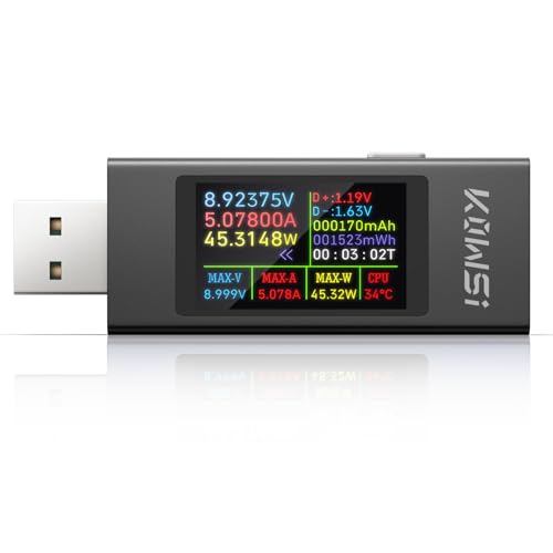 YEREADW USB Tester Messgerät Multimeter Digital, 4-30V 0-12A PD QC USB Voltmeter Power Meter Kapazität Spannungsprüfer Strommessgerät, USB Leistungskapazität Detektor (KWS-MX23) von YEREADW
