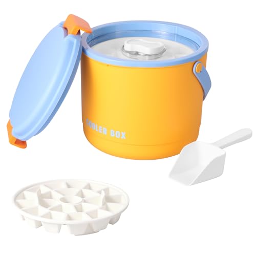 2,6L Eiswürfelbehälter mit Silikondeckel, Eisschaufel, Eiswürfelformen – Doppelwandiger, isolierter Silikon Ice Bucket für Partys, Cocktailbar, Outdoor, Champagner & Getränke (Gelb) von YERENCY