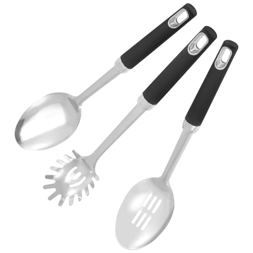 3/6 -Stcs Edelstahl -Servierlöffel mit geschlitzten Löffel Solid Löffel und Spaghetti Löffel Mehrzwecklöffel mit hitzebeständigen Griffen zum Kochen Servieren(3 Stück) von YERENCY