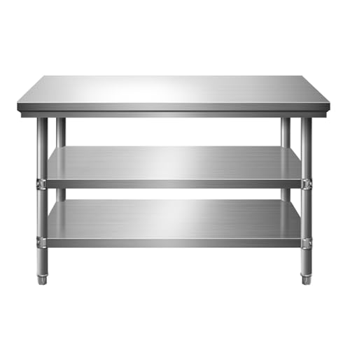 YERUNGT Edelstahl Arbeitstisch, 3 Ebenen Edelstahltisch mit Verstellbare Füße, Arbeitstische für Lebensmittelzubereitung für Küche Bar Restaurantar Garage(100 * 50 * 80cm/39.4 * 19.7 * 31.5in) von YERUNGT