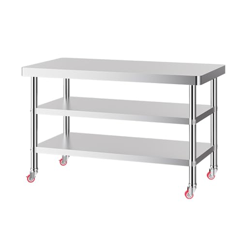 YERUNGT Edelstahltisch, Schwerlastregal Arbeitstisch, Arbeitstisch Edelstahl, für Küche, Garage, Restaurant, Hinterhof, Gastro Werkstatt, Garten, Keller,(120 * 50 * 80cm/47.3 * 19.7 * 31.5in) von YERUNGT