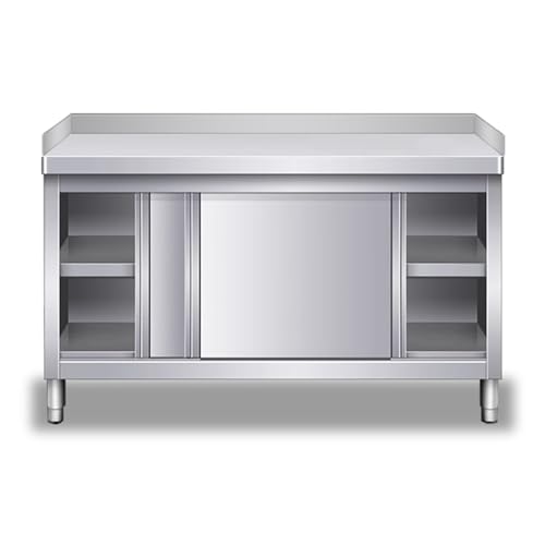 YERUNGT Edelstahltisch, mit Backsplash und Verstellbare Füße Beinen Schwerlasttische, Edelstahl Arbeitstisch für Küche Bar Restaurant Innen- und Außenbereich(120 * 50 * 80cm/47.3 * 19.7 * 31.5in) von YERUNGT
