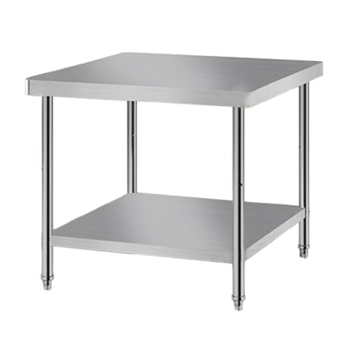 YERUNGT Zweilagiger Arbeitstisch, Edelstahl Arbeitstisch mit Verstellbare Füße, Gewerbliche Zubereitungstisch für Küche, Bar, Restaurantar, Garage, Hotel(80 * 50 * 80cm/31.5 * 19.7 * 31.5in) von YERUNGT