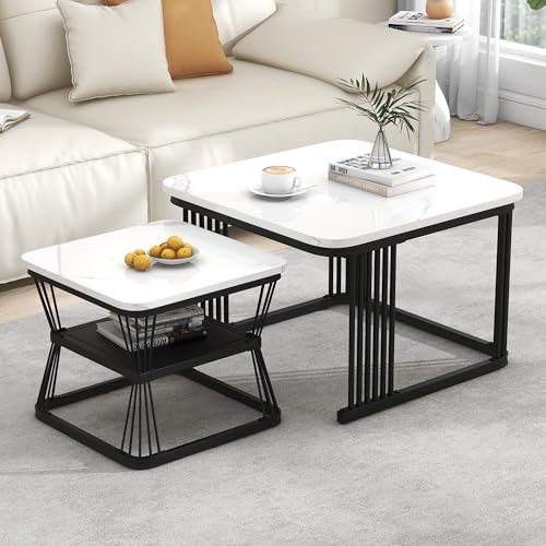 YESGIGA 2er-Set Moderne Beistelltische, MDF in Marmoroptik, Stahlrohr weiß hochglänzend schwarz YESGIGA 2er-Set Moderne Beistelltische, MDF in Marmoroptik, Stahlrohr weiß hochglänzend schwarz von YESGIGA