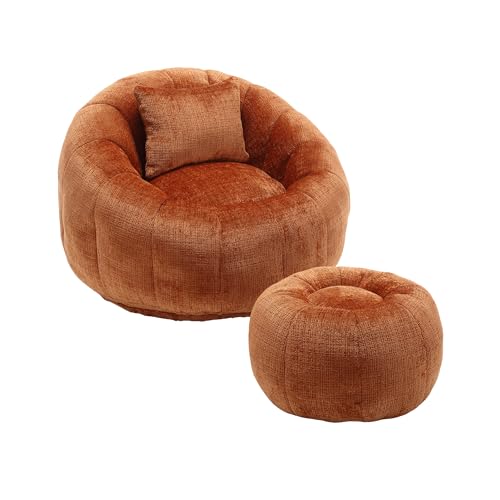 YESGIGA Bequemer runder drehbarer Sitzsack-Stuhl, 360°freie Rotation super weiche Couch, hoher Dichte Memory-Schaum gefüllter Erwachsener Sitzsack-Stuhl und Wohnzimmer (Orange) von YESGIGA