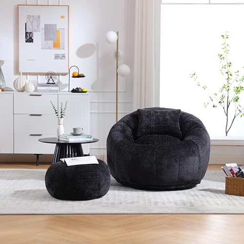 YESGIGA Bequemer runder drehbarer Sitzsack-Stuhl, 360°freie Rotation super weiche Couch, hoher Dichte Memory-Schaum gefüllter Erwachsener Sitzsack-Stuhl und Wohnzimmer (Schwarz) von YESGIGA