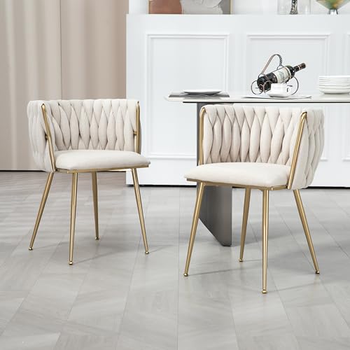 YESGIGA Casual Dining Chair Sofa Chair Leinenstoff gepolsterter Loungesessel 2pcs/Set (Beige) von YESGIGA