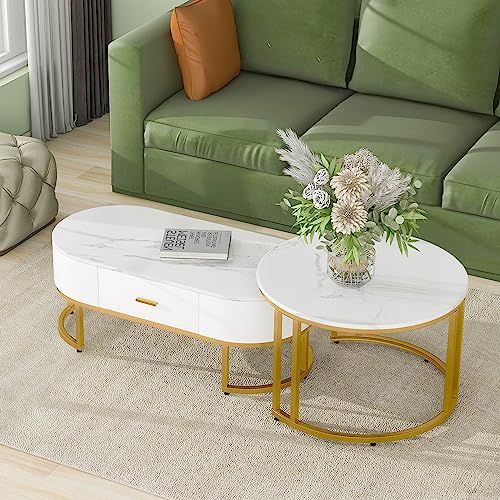 YESGIGA Couchtische 2-teilig Tischgestell Metall Gold, Edle Wohnzimmertische, Moderne Satztische von YESGIGA