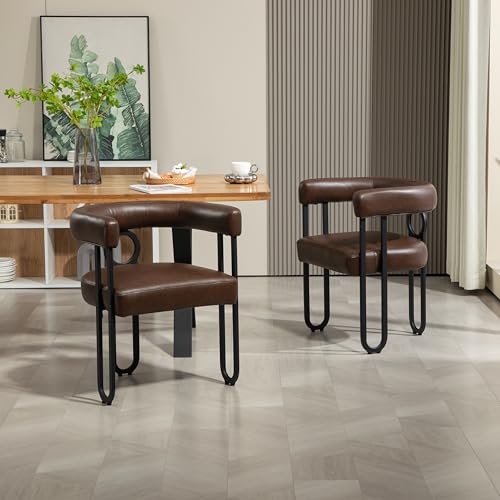YESGIGA Esstisch und Stühle 2er Set, Samt Esszimmerstuhl Set mit runder Rückenlehne Design, Bequeme Küchenstühle Esstisch und Stühle, Bequeme Moderne Stühle (Dunkelbraun) von YESGIGA