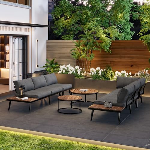 YESGIGA Gartenlounge-Set für 5-6 Personen, Gartenmöbel, Essgruppe für Terrasse Balkon Garten Indoor Outdoor, Rahmen aus verzinktem Eisen, Essgruppe 6-TLG, (2x2er-Sofa, 2xEinzelsessel, 2xTisch) von YESGIGA