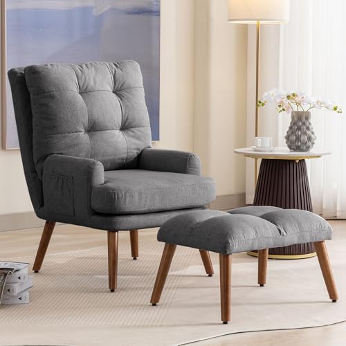 Loungesessel mit Fußstütze, Rückenlehne 5-stufig verstellbar, neigbar, Stuhl mit seitlicher Ablage (Grau) von YESGIGA