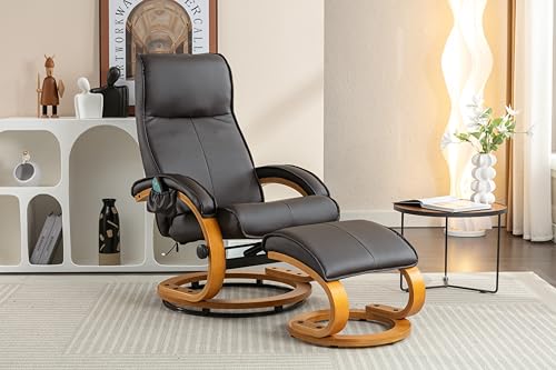 YESGIGA PU Upholstered Massage Recliner with Ottoman Footstool, 5 Points Massager, Bentwood Base for Living Room Bedroom (Braun) von YESGIGA