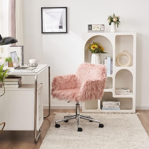 YESGIGA Verstellbarer Arbeitsstuhl mit Drehstuhlhöhe, verschleißfestes Kunstpelzkissen, Bürostuhlbedarf (Rosa) von YESGIGA
