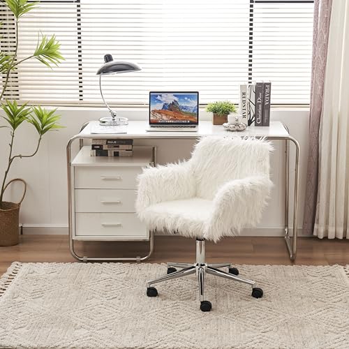 YESGIGA Verstellbarer Arbeitsstuhl mit Drehstuhlhöhe, verschleißfestes Kunstpelzkissen, Bürostuhlbedarf (Weiß) von YESGIGA