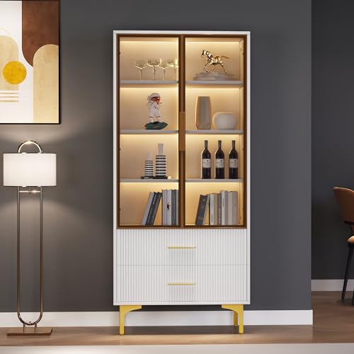 YESGIGA Weißglasvitrine mit 16-Farbiger LED-Beleuchtung, doppeltürige Vitrine mit beweglichen Einlegeböden, Hochschrank (1, 70x35x150cm) YESGIGA Weißglasvitrine mit 16-Farbiger LED-Beleuchtung, doppeltürige Vitrine mit beweglichen Einlegeböden, Hochschrank (1, 70x35x150cm) von YESGIGA