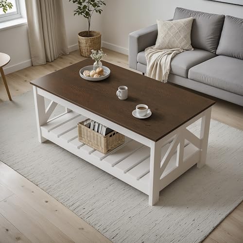 YESHOMY Farmhouse Couchtisch, Holz, quadratisch, offenes Ablagefach für Wohnzimmer, Braun und Weiß YESHOMY Farmhouse Couchtisch, Holz, quadratisch, offenes Ablagefach für Wohnzimmer, Braun und Weiß von YESHOMY