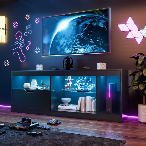 YESHOMY Moderner LED-TV-Ständer für Fernseher bis zu 65+ Zoll mit Glasablagen und Schublade, Gaming Entertainment Center mit mehreren dynamischen RGB-Modi, für Wohnzimmer, Schlafzimmer, 55 Zoll YESHOMY Moderner LED-TV-Ständer für Fernseher bis zu 65+ Zoll mit Glasablagen und Schublade, Gaming Entertainment Center mit mehreren dynamischen RGB-Modi, für Wohnzimmer, Schlafzimmer, 55 Zoll von YESHOMY