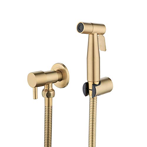 Bidet-WC-Armaturensatz aus Edelstahl-SUS304 Spritzpistole Bidet Sprayer Set gebürstet Gold Eckventil Spritzpistole von YESHUOYS