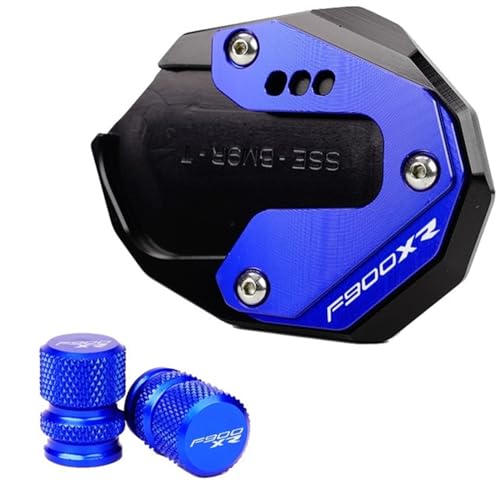 YESKIT CNC Aluminium Ständer Seitenständer Vergrößerung Pad Ventilkappen für BMW F900R F900XR F900 R XR 2020-2023 2022 2021 (Color : Blue Combo-F900XR) von YESKIT