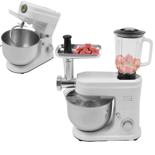 3-in-1 Küchenmaschine Zerkleinerer Multifunktionsmixer 1500W Mit Fleischwolf 1.5L Entsafter Standmixer Rührgeräte Mixer Gemüseschneider Schneiden Mit 6L Rührschüssel Rührhaken Knethaken Spritzschutz von YESTAIM