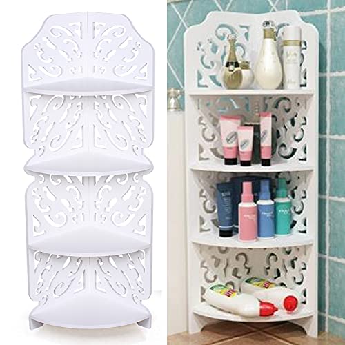 4 Ebenen Duschablage Stehend Wasserdichte Rostfrei Ecke Duschregal Freistehende Kunststoff Verbindungen Duschkörbe Stand langlebige Stabile Eckwandständer Eckregal Badezimmer Küche Weiß 19*19*80cm von YESTAIM