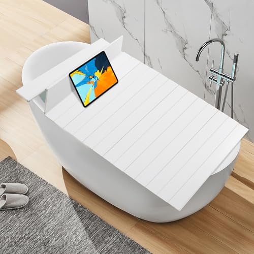 Badewannenabdeckung wasserdichte Staubdichte Faltbare Badewanne Brett Staubdichtes Hitzeschild PVC Ablagefläche Für Haus Bad SPA Badewanne Abdeckung 170x75cm Weiß von YESTAIM
