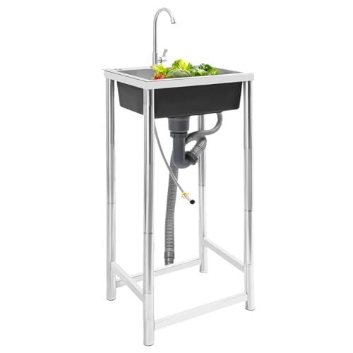 Edelstahlspüle Mobile Spüle Spültisch Multifunktions Waschtisch Mit Wasserhahn Arbeitstisch Freistehende Spülbecken Waschbecken Für Kalte Wärme Restaurant Wäscherei Garage Innen Außen 45 * 41 * 75cm von YESTAIM