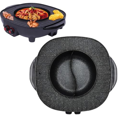Food Party Hot Pot und Tischgrill Elektrisch Hotpot Topf Elektrogrill 2 in 1 Electric Indoor Korean BBQ Grill Barbecue Fondue Raclette Für 5-6 Personen 220V 2000W von YESTAIM