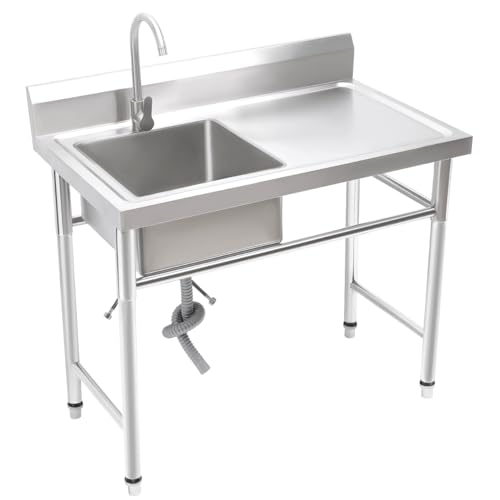 Freistehende Edelstahl Spültisch Spülbecken Küchenspüle Küchenorganisation Spüle Kitchen Sink Waschbecken Organizer Mit Abtropfschale Für Küchenutensilien Aufbewahrung von YESTAIM