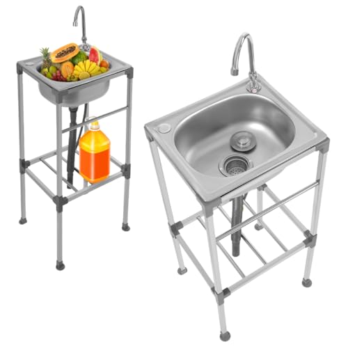 Freistehende EdelstahlspüleMobiles HandwaschbeckenArbeitstischspüleGewerbliche Spüle mit Warm- und KaltwasserleitungenWasserhahn Abtropffläche von YESTAIM